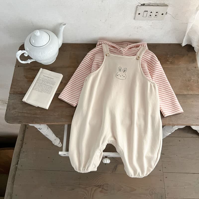 Baby 2-Piece Hooded Pink Striped Bunny Set