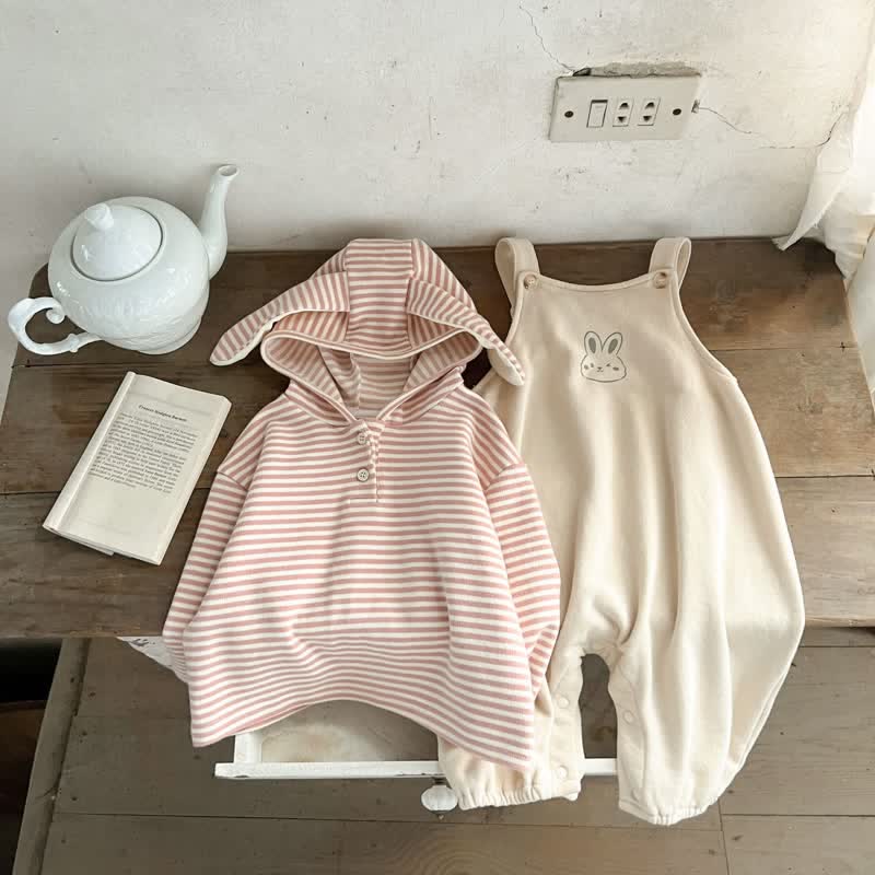 Baby 2-Piece Hooded Pink Striped Bunny Set