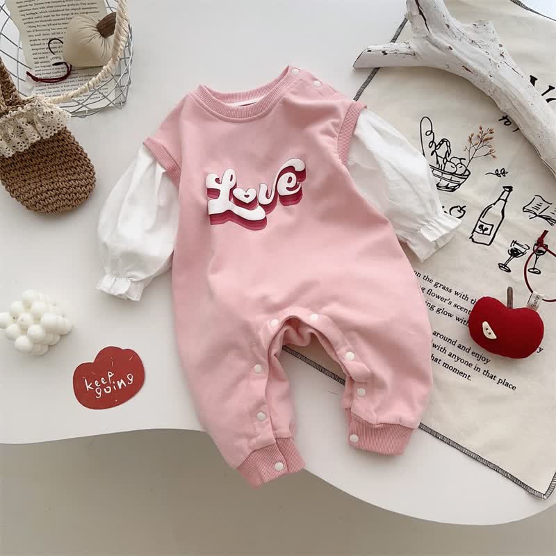 LOVE Baby Pink Fake 2PCS Romper