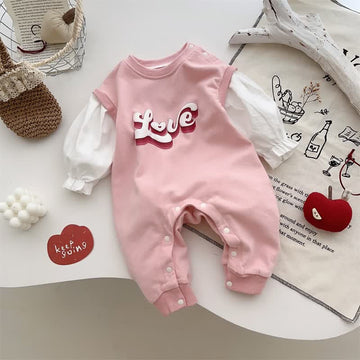 LOVE Baby Pink Fake 2PCS Romper