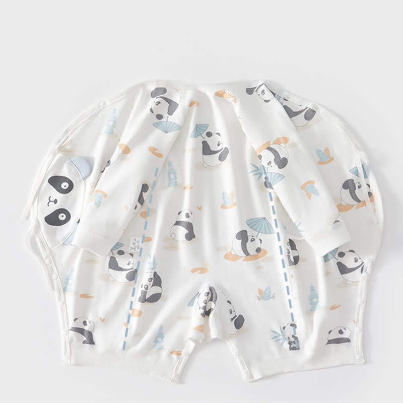 Baby White Cute Panda Kimono Romper