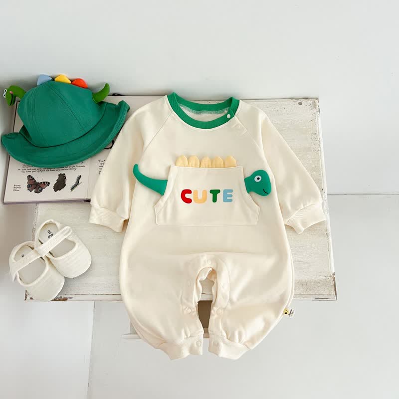 CUTE Baby Boy Dinosaur Pocket Romper