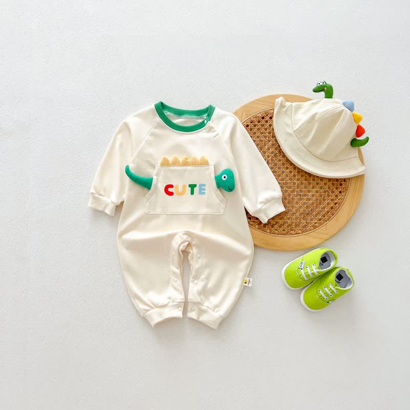 CUTE Baby Boy Dinosaur Pocket Romper