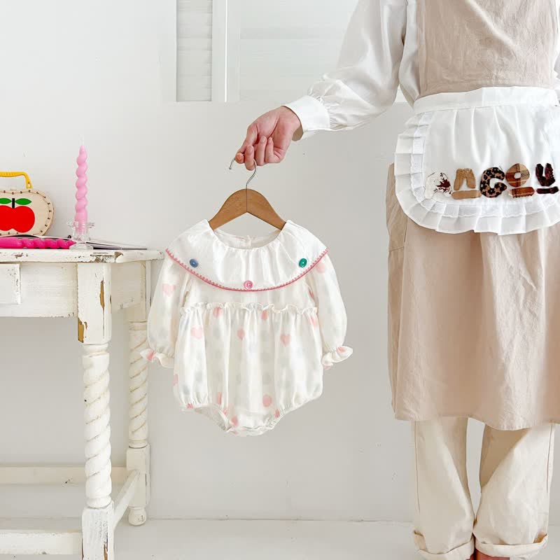 Baby Button Collar White Heart Bodysuit