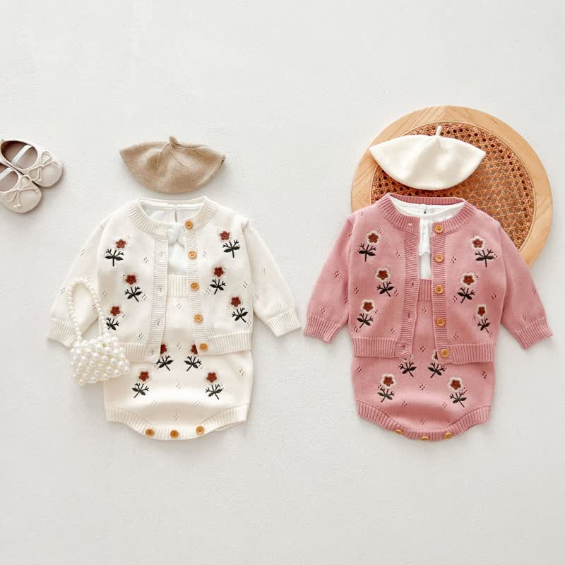 Baby Embroidered Flower Cardigan/Bodysuit