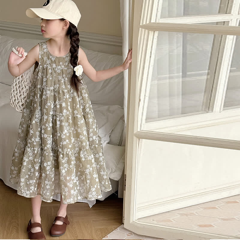 Kid Girl Floral Thin Vest Princess Gauze Dress