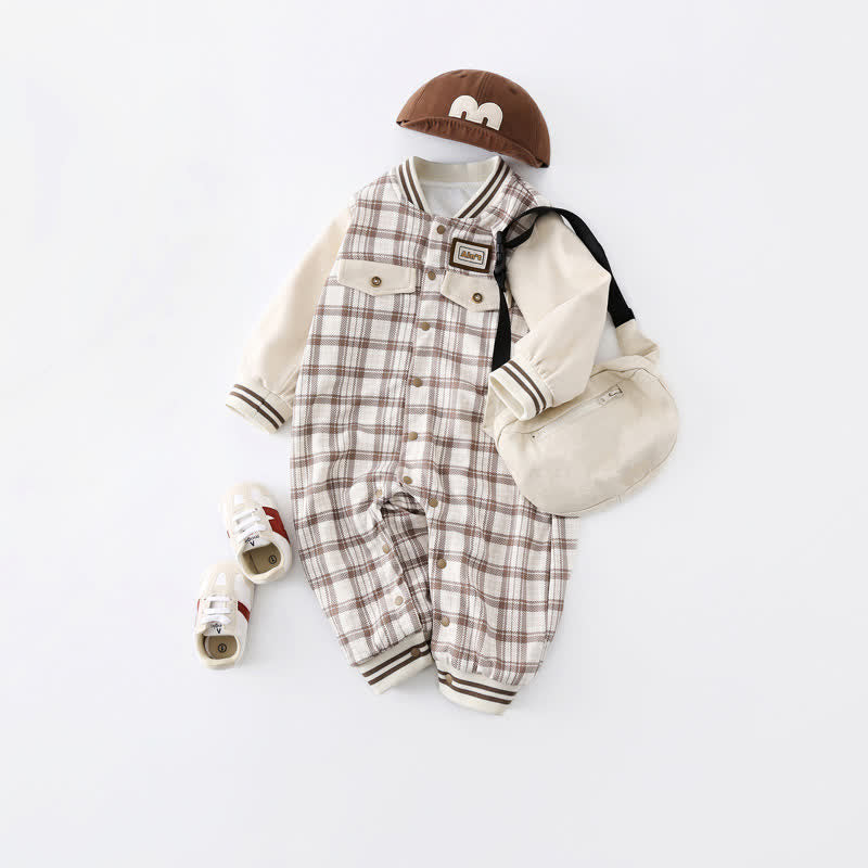 Baby Boy Brown Checkerboard Romper