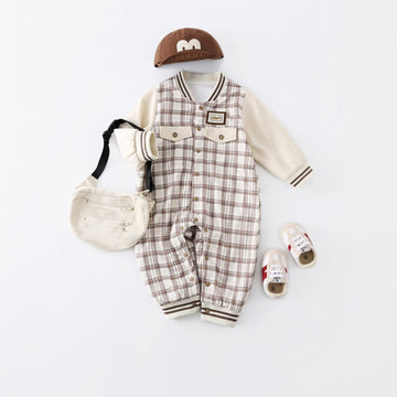 Baby Boy Brown Checkerboard Romper