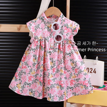 Kid Girl Pink Floral A-line Puffy Dress