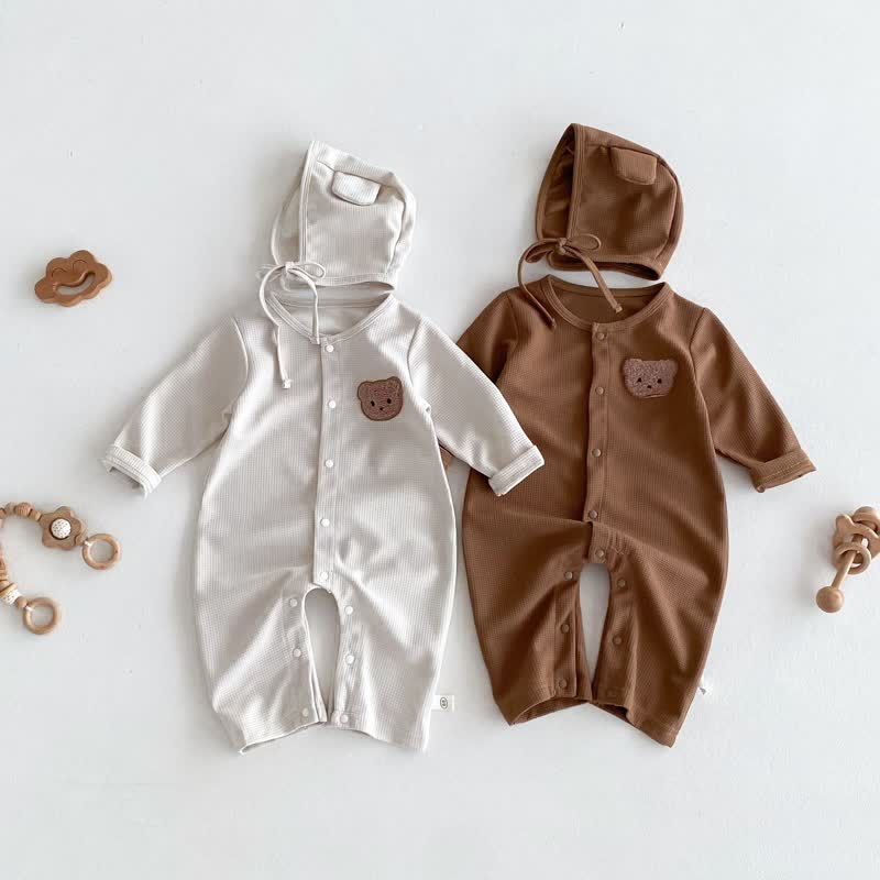 Baby Bear Button Romper with Bonnet