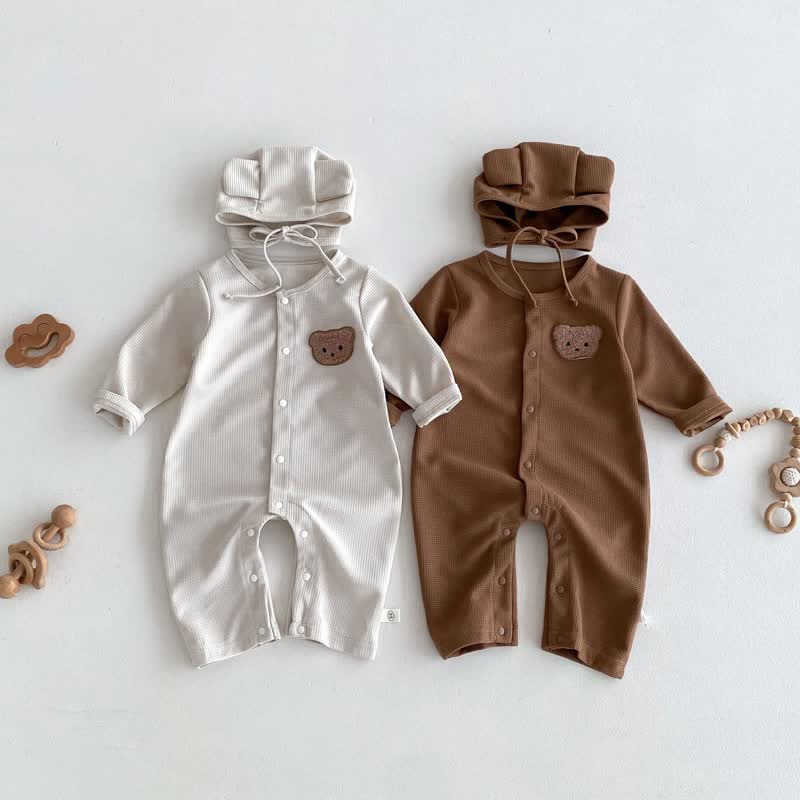 Baby Bear Button Romper with Bonnet