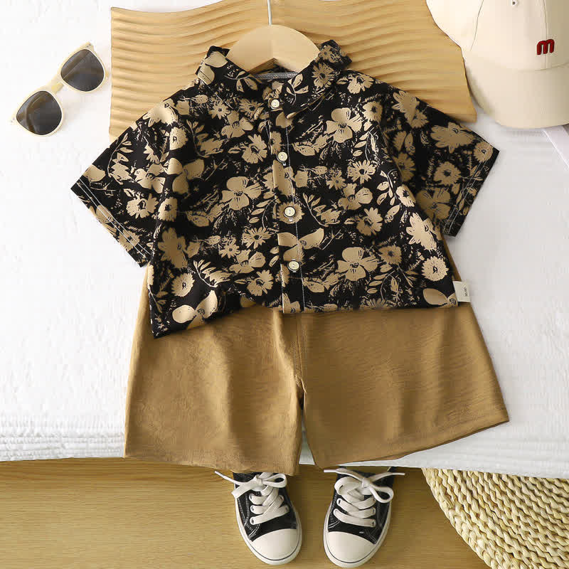 Kid Boy Casual Floral Printed Shirts Shorts 2-piece Set