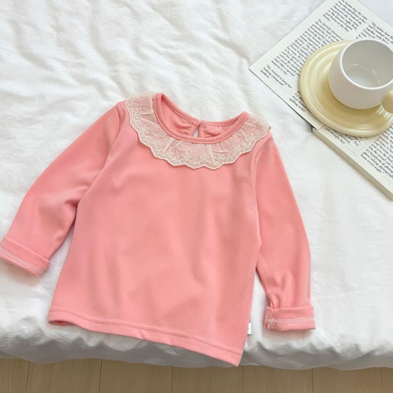 Kid Girl Lace Neckline Long Sleeves Base Layer Top