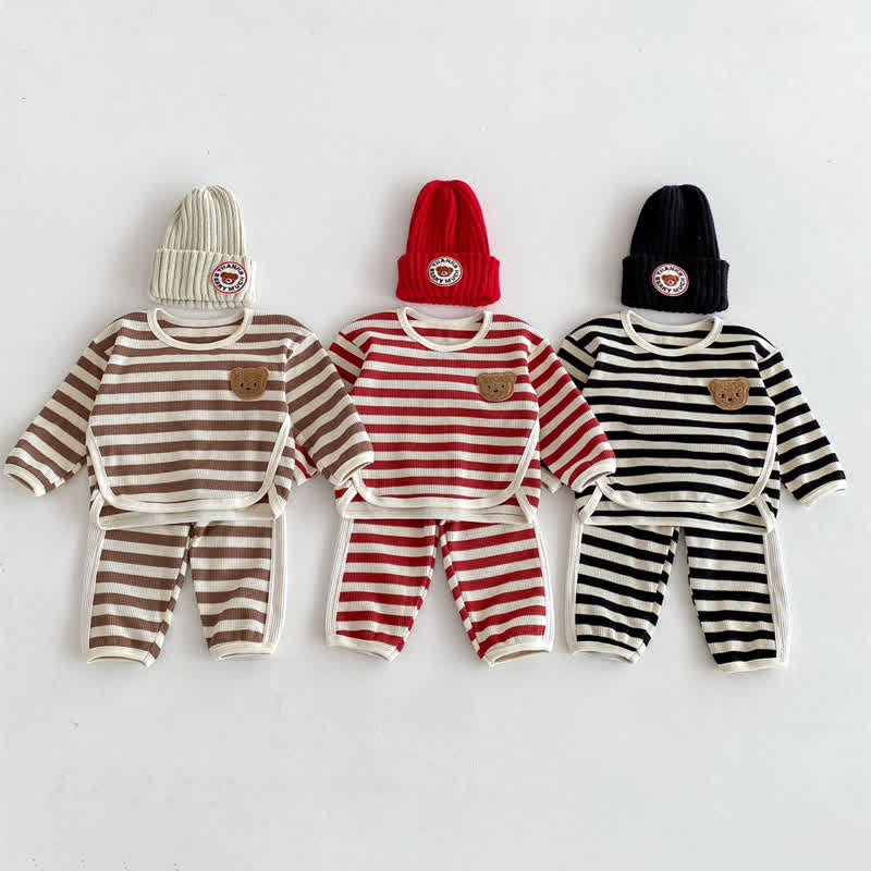 Baby 2-Piece Bear Striped Waffle Set