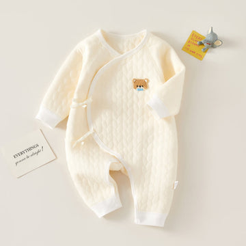 Baby Embroidered Bear Kimono Quilted Romper