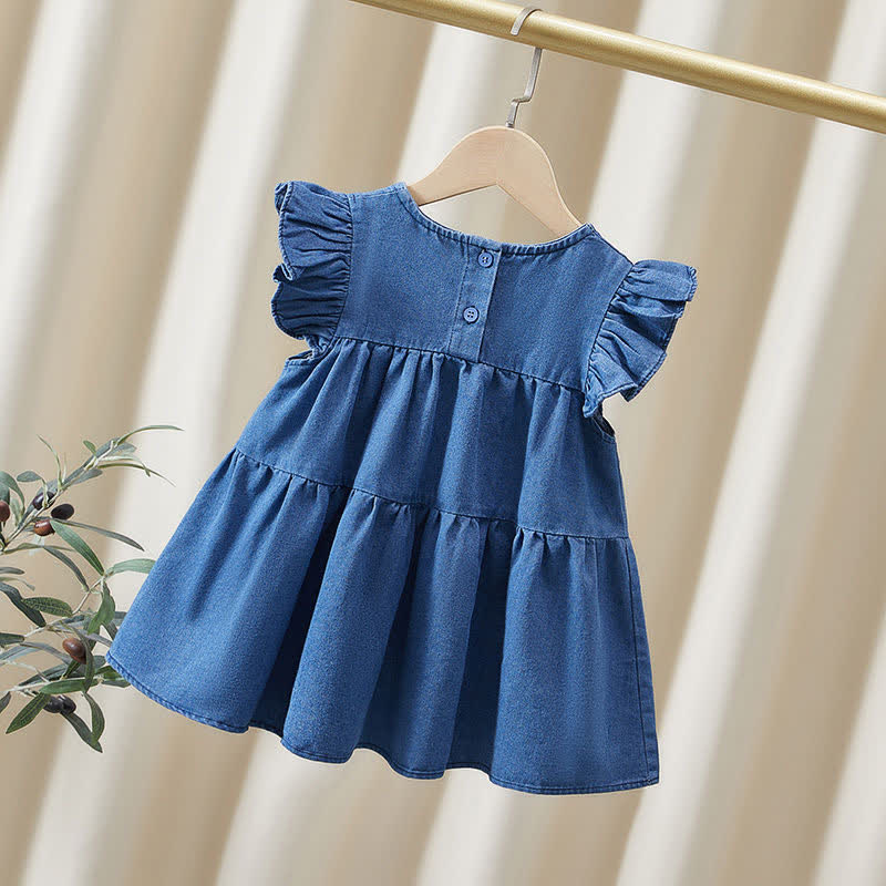 Kid Girl Flying Sleeve Bows Denim Dress