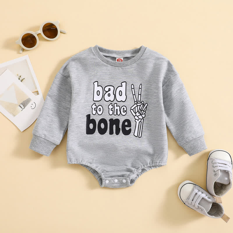 BAD TO THE BONE Baby Grey Bodysuit