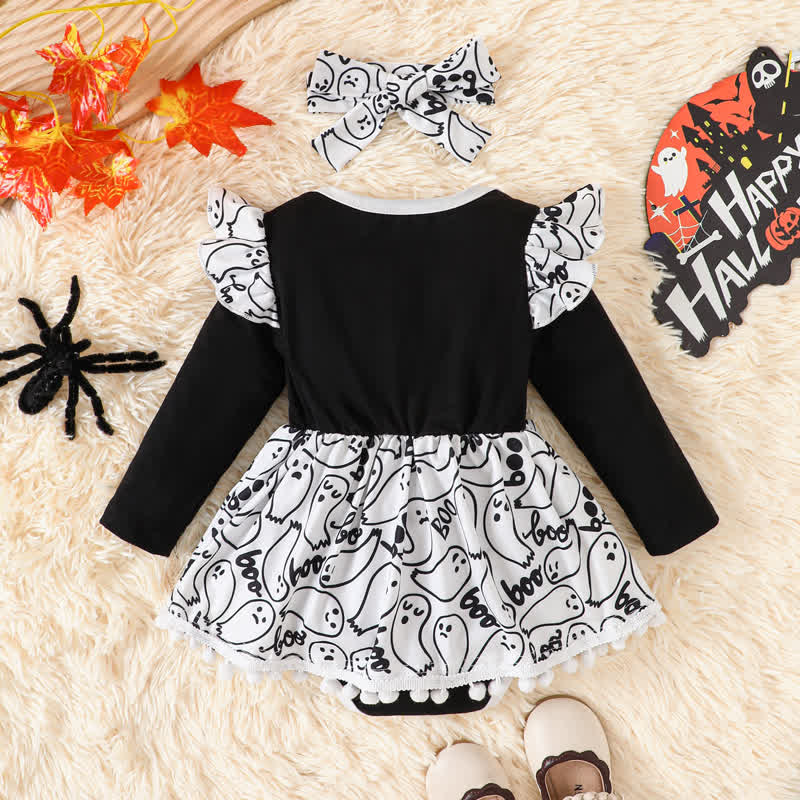 SPOOKY ONE Baby Ruffled Bodysuit with Headband