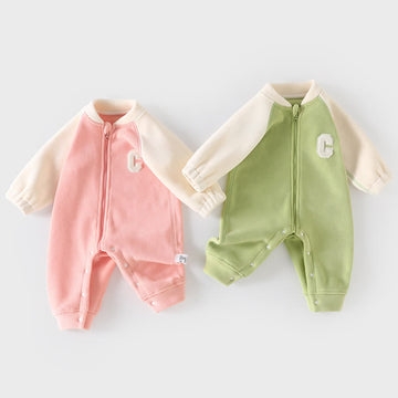 C Baby Contrast Sleeves Zipper Romper