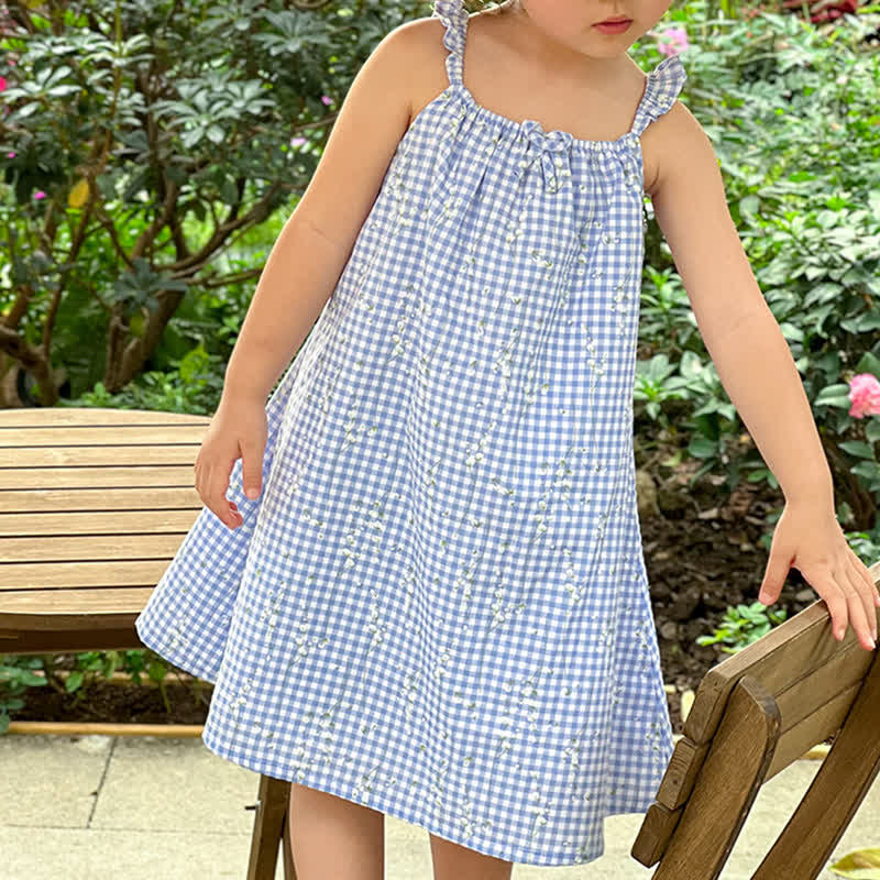 Kid Girl Blue Plaid Slip Dress