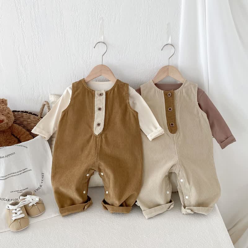 Baby Corduroy Button Basic Overalls