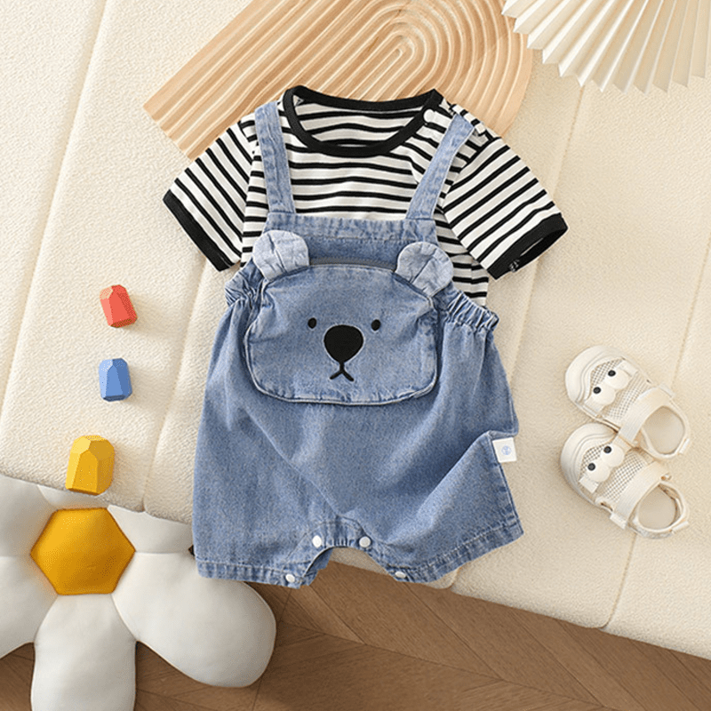 Baby 2-Piece Bear Striped Denim Set