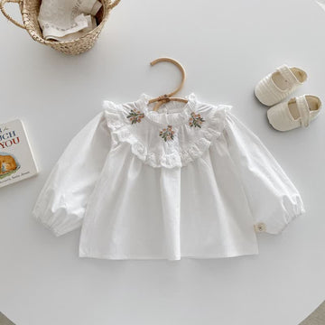 Baby Girl Embroidered Flower White Blouse