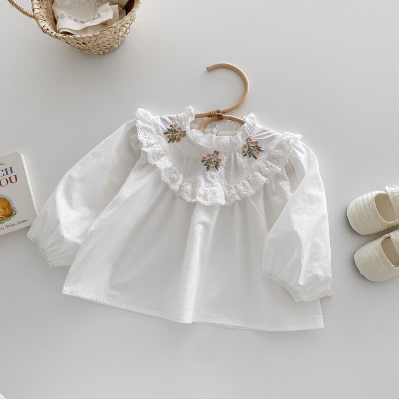 Baby Girl Embroidered Flower White Blouse