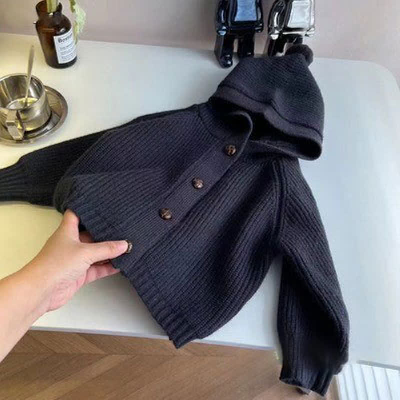 Kid Boy Solid Color Hooded Cardigan Sweater