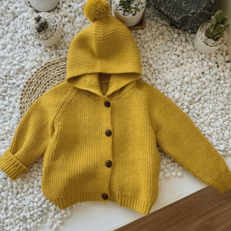 Kid Boy Solid Color Hooded Cardigan Sweater