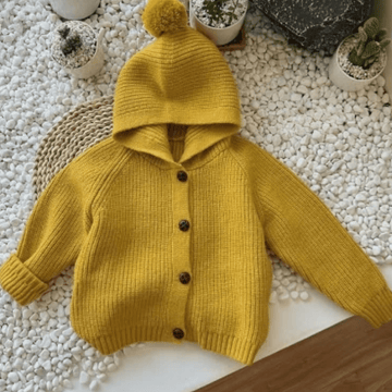 Kid Boy Solid Color Hooded Cardigan Sweater