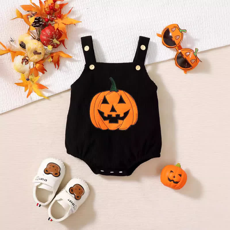 Baby Corduroy Pumpkin Halloween Black Bodysuit