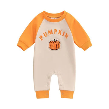 PUMPKIN Baby Contrast Sleeves Orange Romper