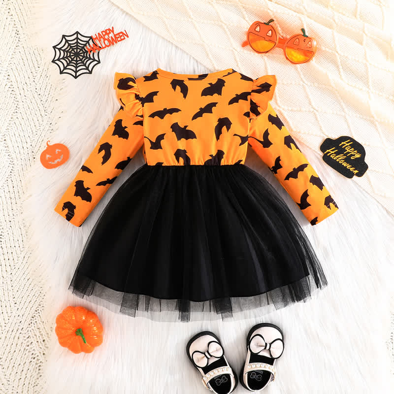 Baby Bat Ruffled Bow Halloween Dress