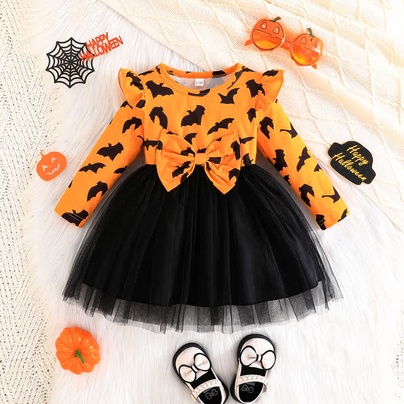 Baby Bat Ruffled Bow Halloween Dress