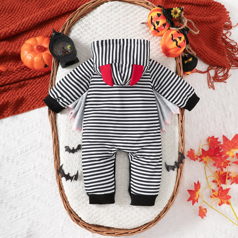 Baby Bat Skeleton Striped Hooded Romper