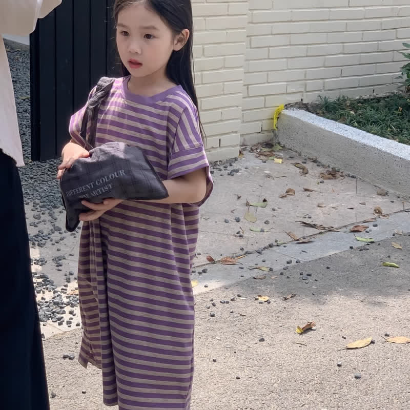 Kid Girl Purple Striped Dress