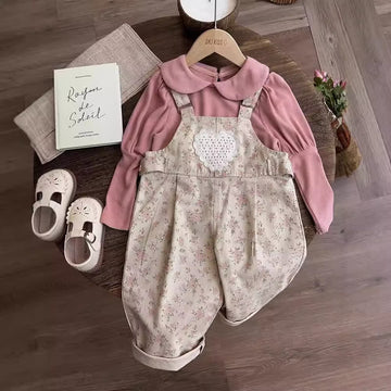 Kid Girl Pink Floral Sweet Overalls