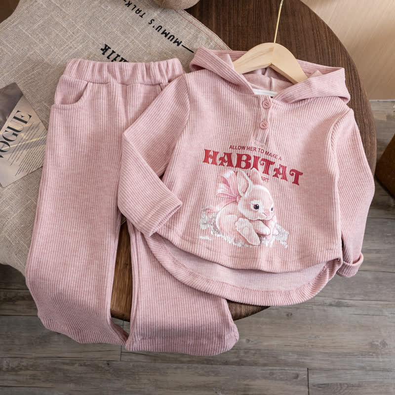 Kid Girl Hoodie Sweatshirt Cartoon Rabbit 2-piece Set