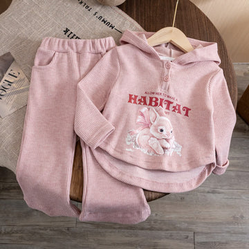 Kid Girl Hoodie Sweatshirt Cartoon Rabbit 2-piece Set