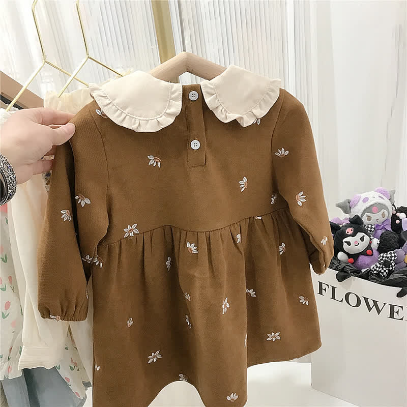 Kid Girl Lapel Embroidered Floral Long-sleeved Princess Dress