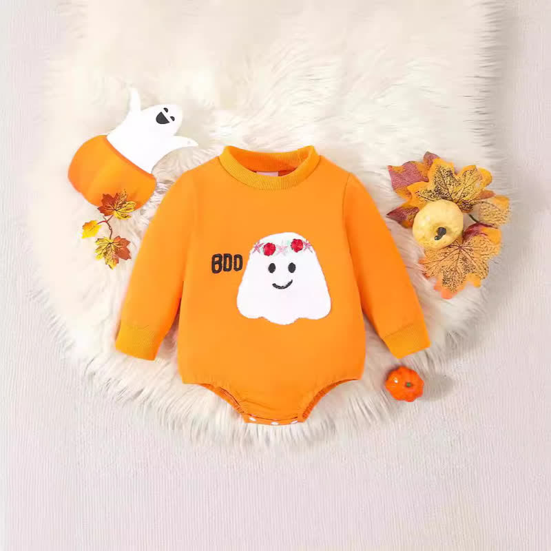 BOO Baby Embroidered Spooky Orange Bodysuit