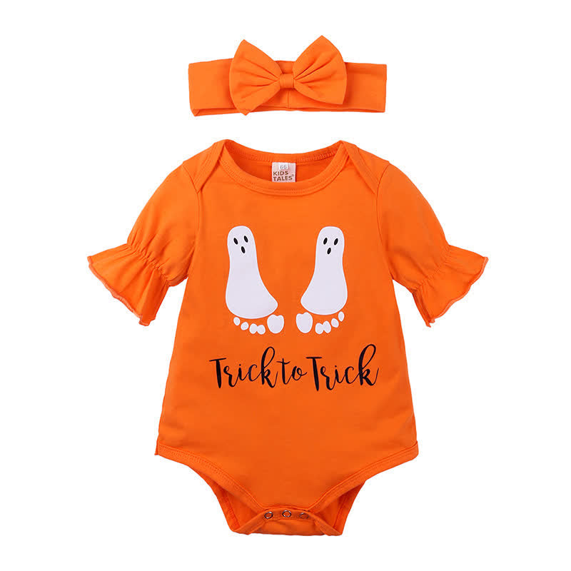 Baby Flutter Sleeves Halloween Bodysuit with Headband