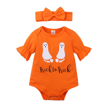 Baby Flutter Sleeves Halloween Bodysuit with Headband