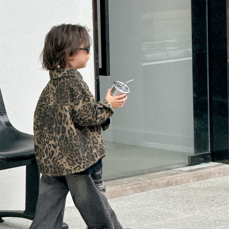 Kid Boy Lapel Leopard Print Jacket Top