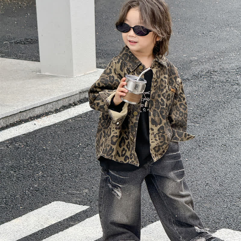 Kid Boy Lapel Leopard Print Jacket Top