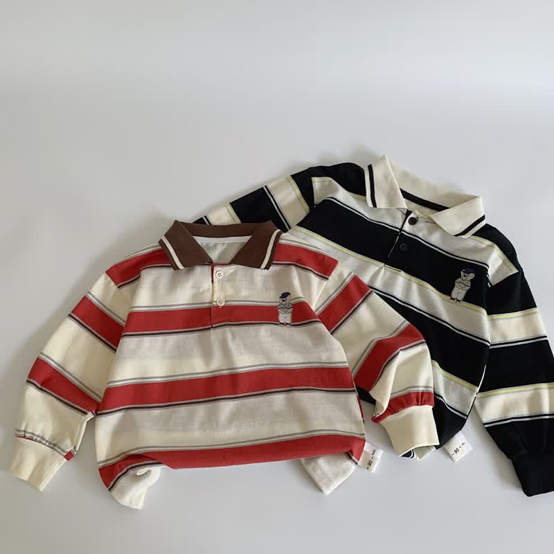 Toddler Bear Striped Polo T-shirt