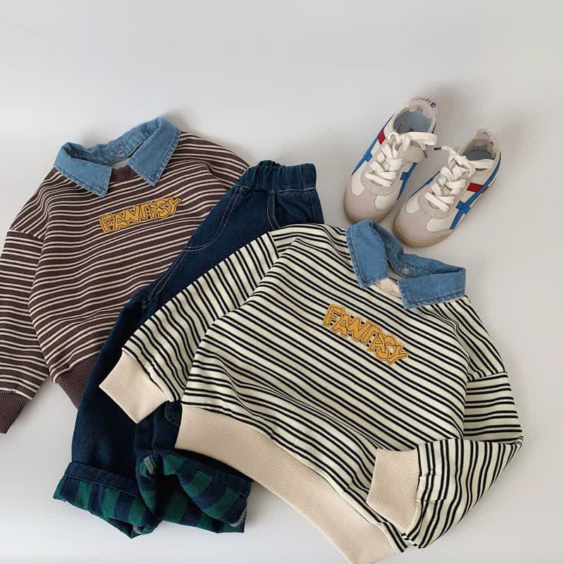 FANTASY Toddler Striped Denim Polo Sweatshirt