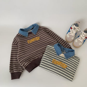 FANTASY Toddler Striped Denim Polo Sweatshirt