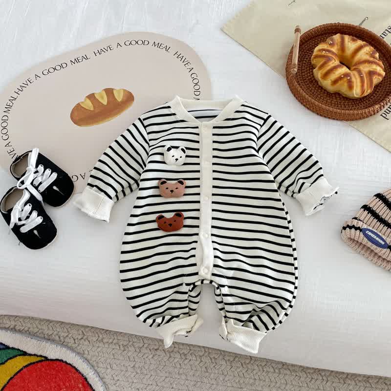 Baby Triple Bear Striped Lovely Romper